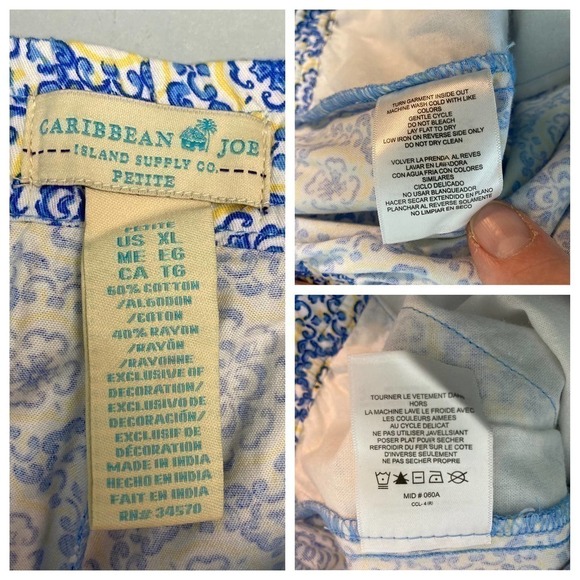 CARIBBEAN Joe Tropical Bliss Blue Elastic Waist Tassel Drawstring Pants Size PXL - Picture 8 of 12